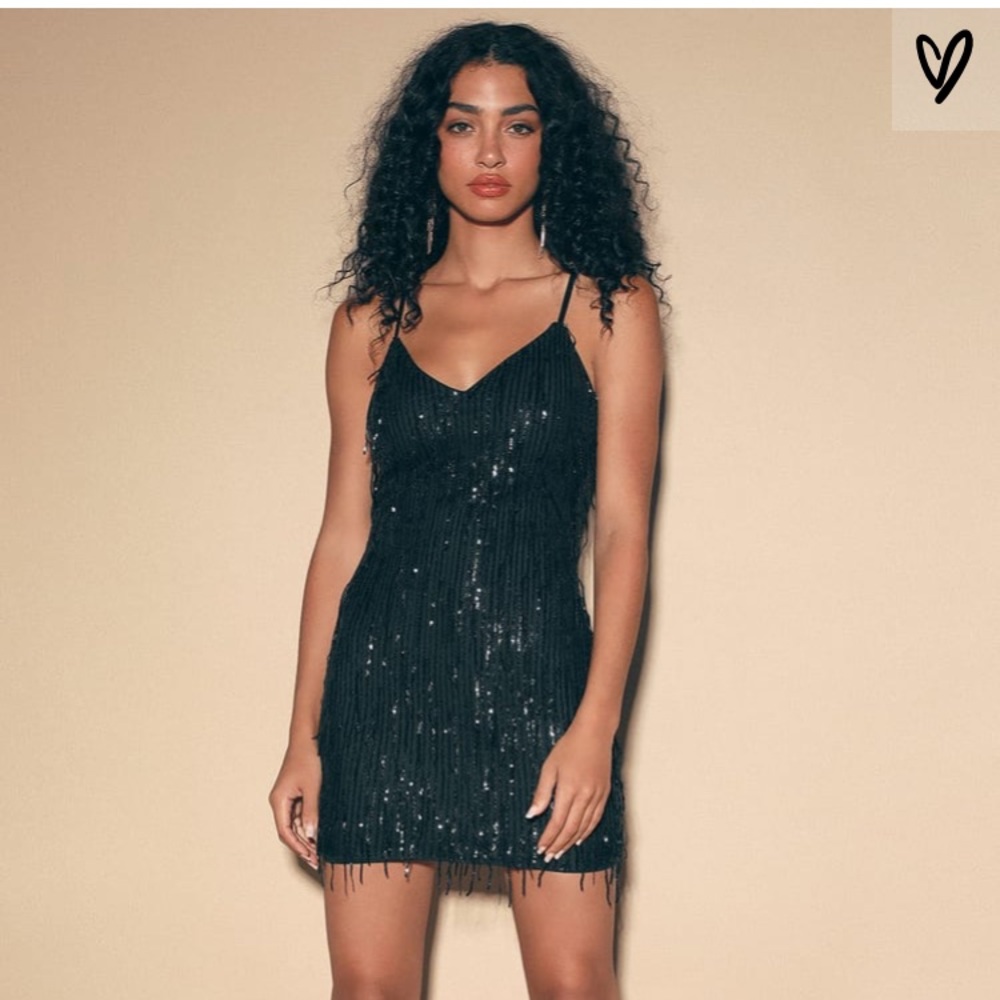 Black sequin fringe mini dress